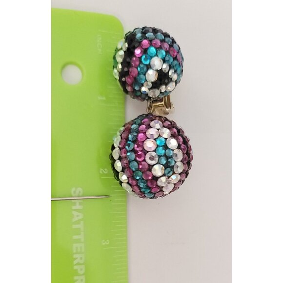 James Arpad Encrusted Multicolor Rhinestone Sequin Ball Dangle Earrings, Signed - Picture 9 of 12